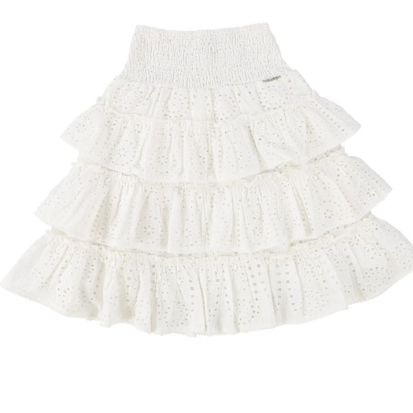 Twinset White Eyelet Skirt Smocked Tiered Girls Size 10 Brand New Pull On - Picture 1 of 5